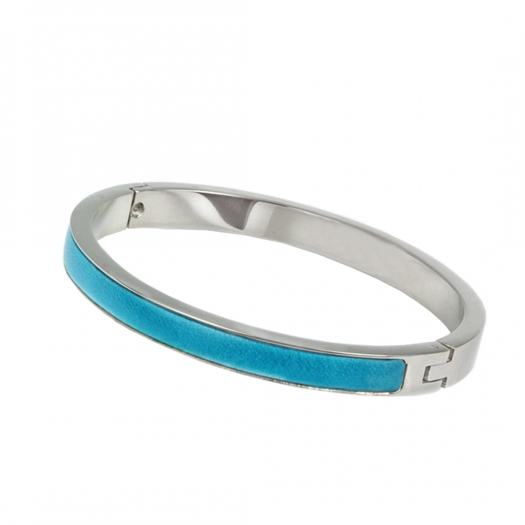 Bangle with leather inlay, many colour variations