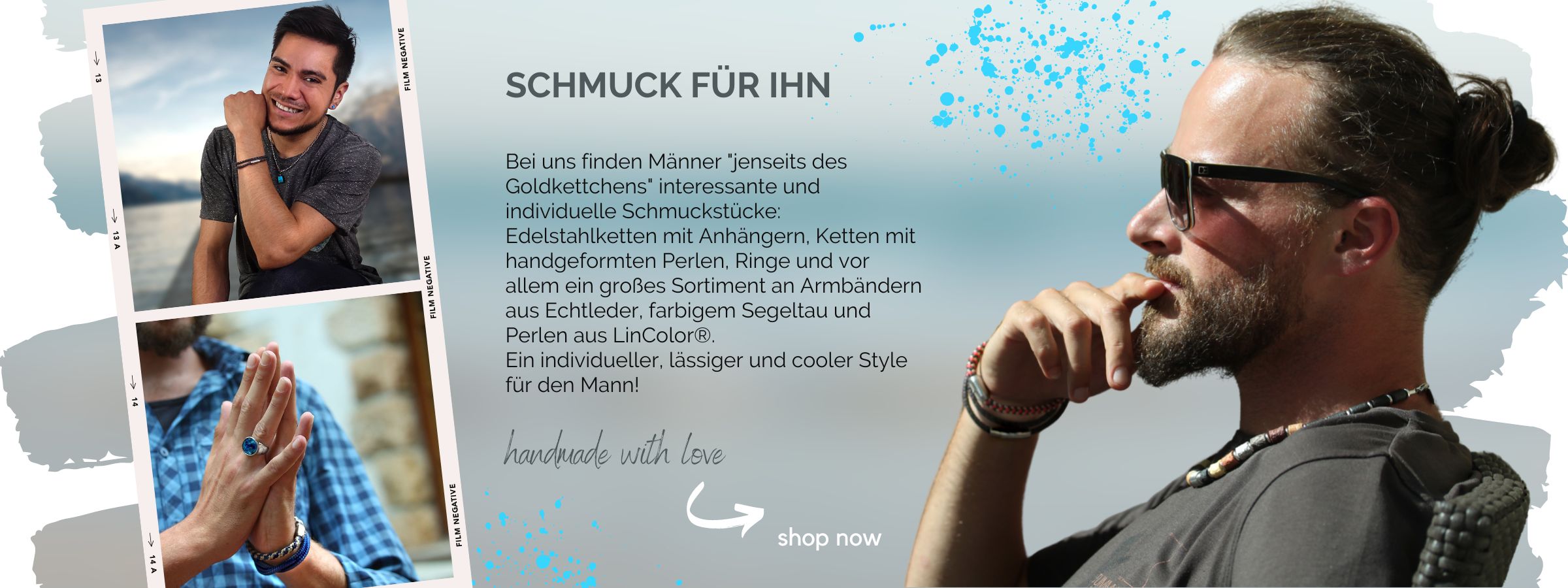 Individueller Schmuck für Männer - Ketten, Armbänder, Ringe, Manschettenknöpfe aus Edelstahl, Armbänder aus Segeltau